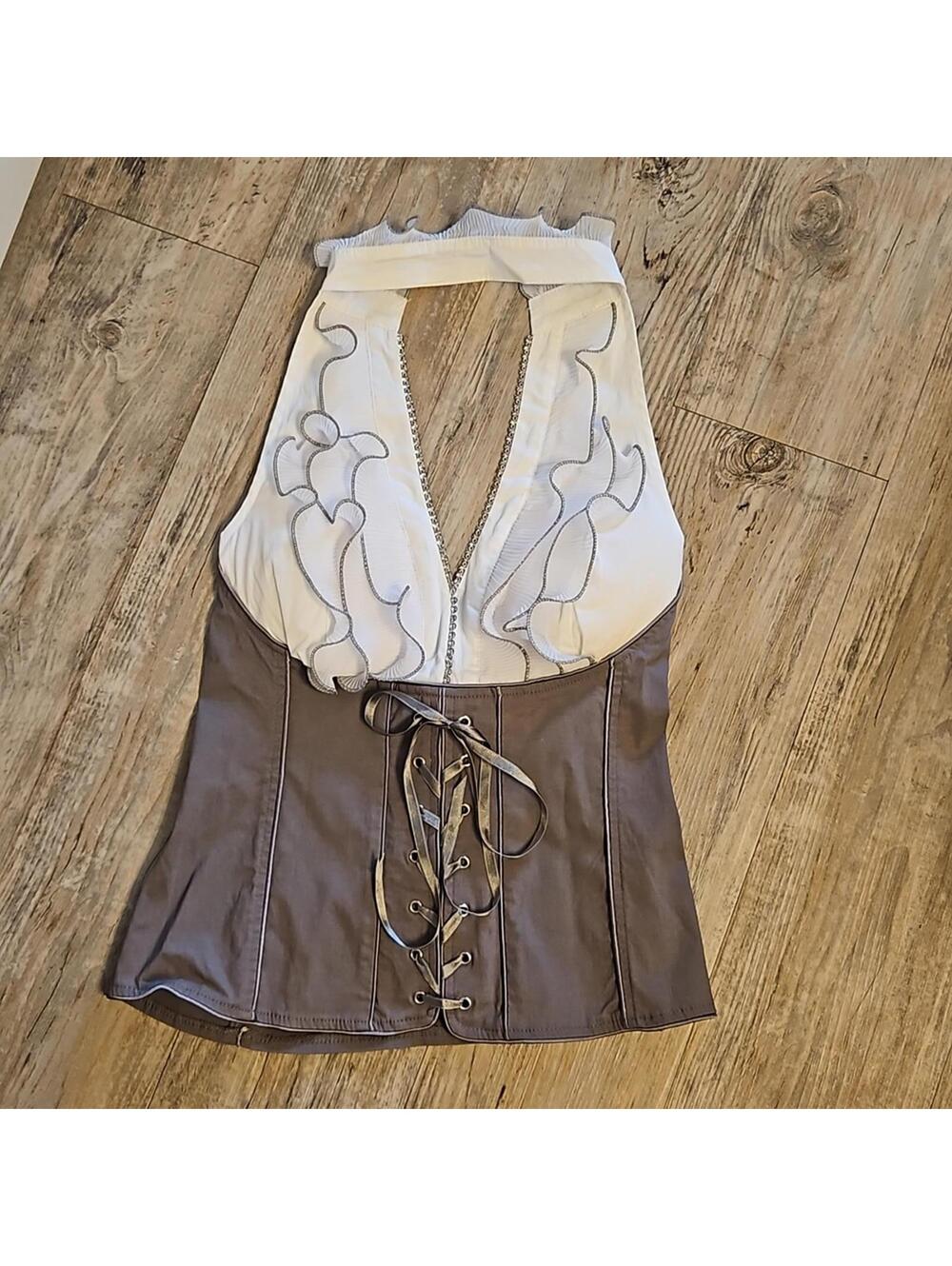 Vintage Style Corset Halter Top with Ruffle Detail - Picture 4 of 7